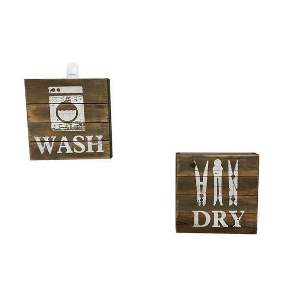 Rustic Wooden Laundry Room Wall Decor Signs Set - "Wash" & "Dry" - 7" x 7" 1.5" - Picture 1 of 1